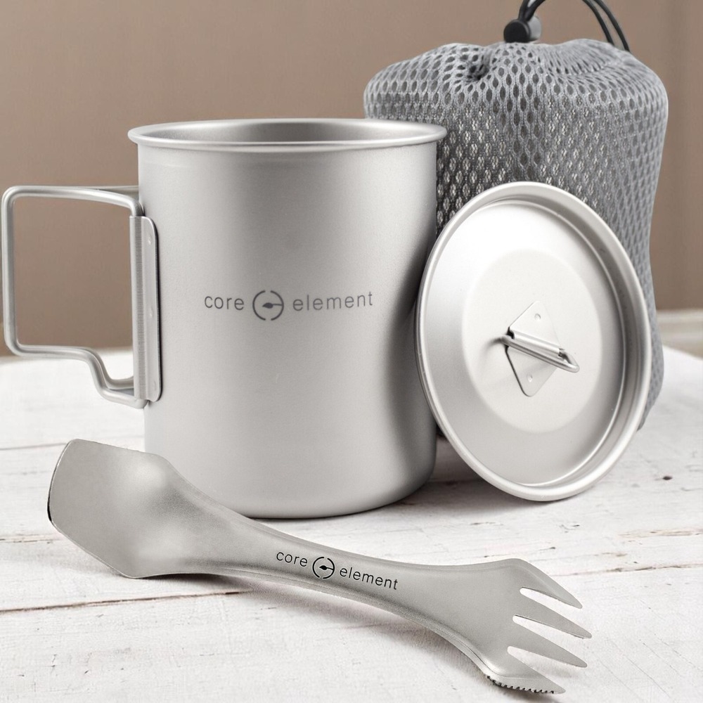 100% Titanium Cookware Ultralight 15oz 450ml Cup Mug 3-in 1 Spoon Spork